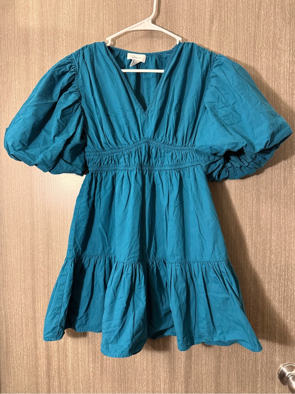 Japna Teal Puff-Sleeve Tiered Kids Dress